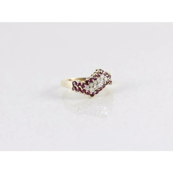 10k Yellow Gold Natural Ruby Diamond Band Ring Size 6 - Picture 6 of 11
